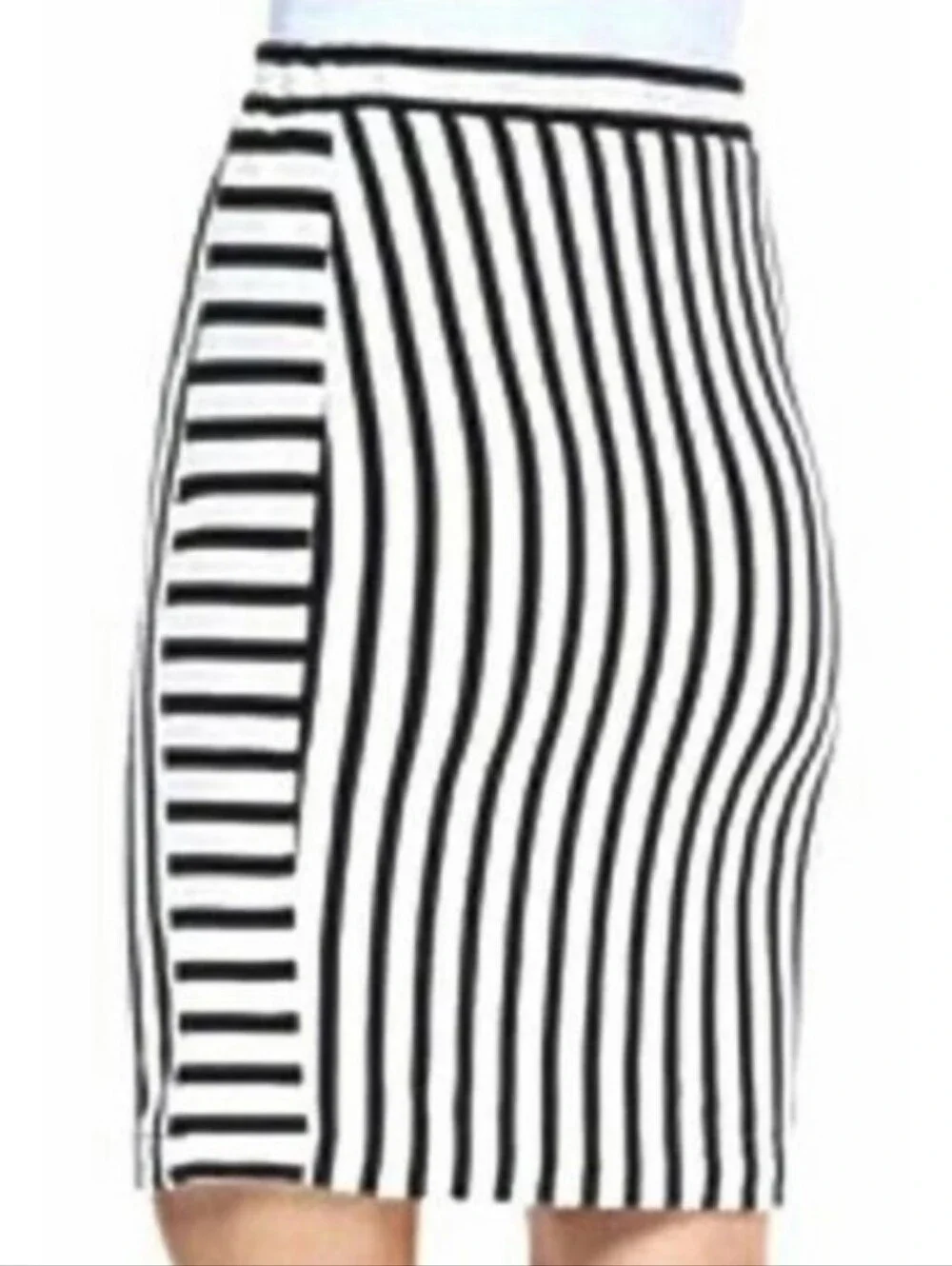Rebecca Minkoff Vertical Black and White Striped Pencil Skirt
